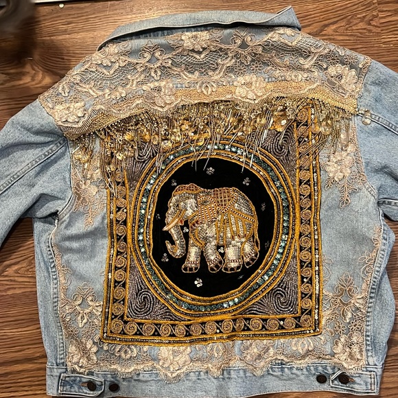 Wild free jewelry Other - Beautiful elephant, Jean jacket, handmade by wild free jewelry, size xxl